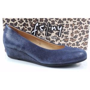 French Sole FS/NY Gumdrop Wedge Pump Leather Navy Cartizze Size 10 Made in Italy